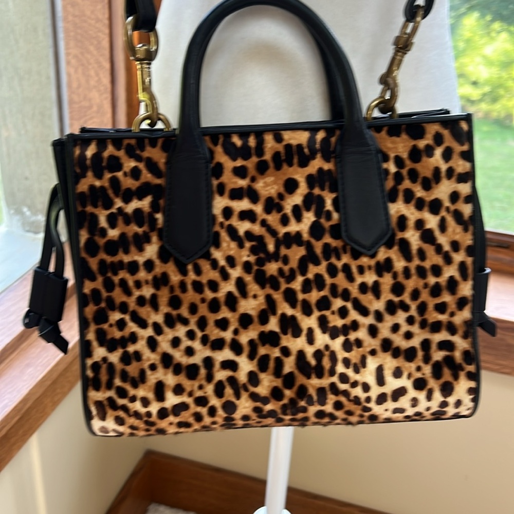 J. Crew Leopard Print Crossbody Bag with Black Trim